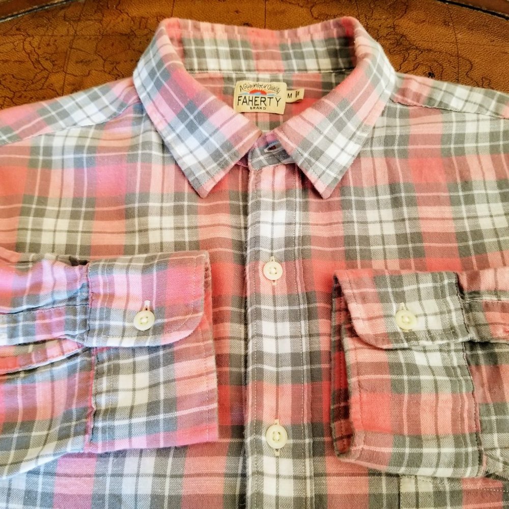 Faherty Size Medium Flannel 100% Soft Cotton Shirt- Pink/Gray